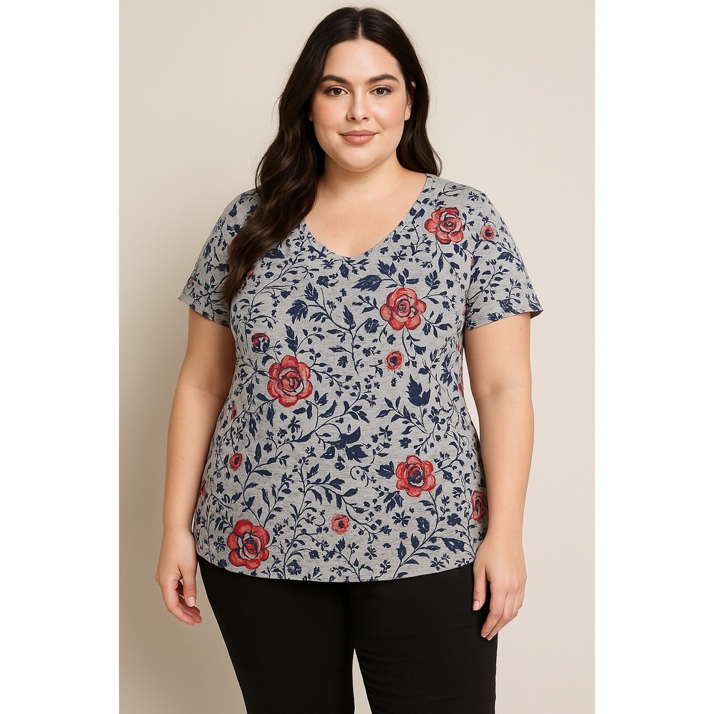 LuLaRoe Top Womens Plus Size 3XL Short Sleeve V Neck Floral Flowy Comfy‎ Stretch